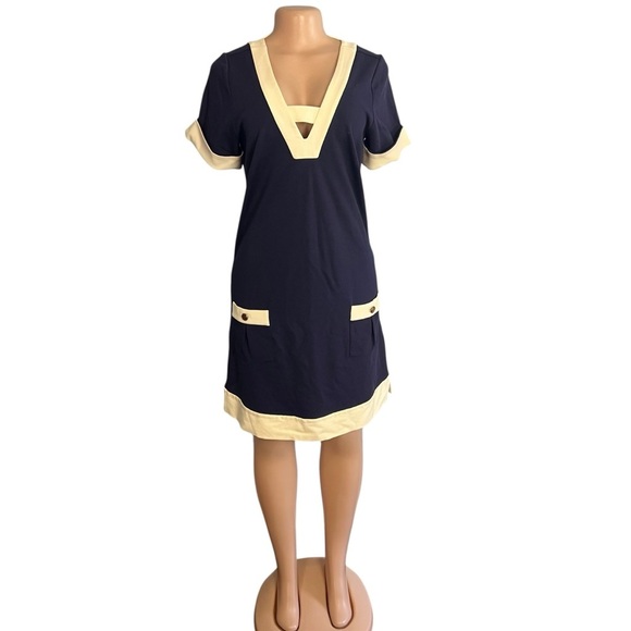 Lilly Pulitzer Navy Blue and Cream Short Sleeve Dress - Picture 1 of 10